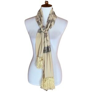 DKNY / Donna Karan New York paisley print silk scarf with fringe trim Yellow